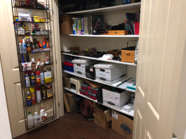 Storage Closet is 7 feet wide
and has behind-the-door shelving